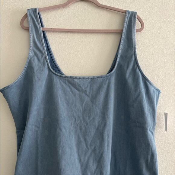 NWT Good American Soft Sculpt Blue Jean Chambray Denim Tank Mini Dress - Picture 3 of 9